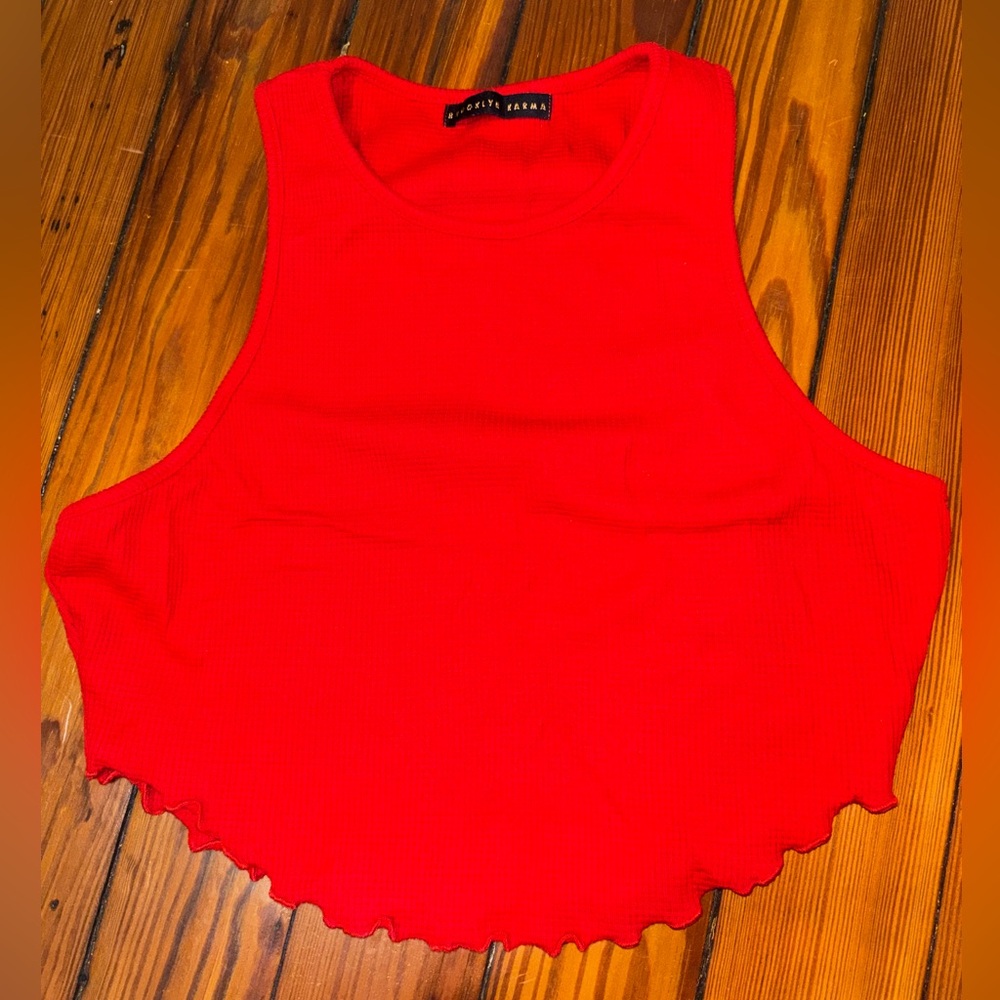 Red Ruffle Hem Tank Top